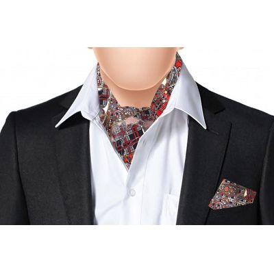 Black/Multi Silk Abstract design Cravat with Pocket Sqaure Combo-Set of 2