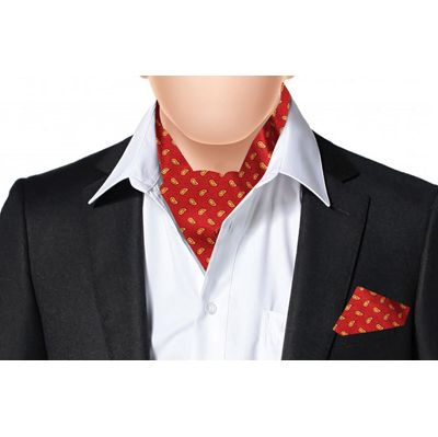 Red/Yellow Silk Paisley design Cravat with Pocket Sqaure Combo-Set of 2