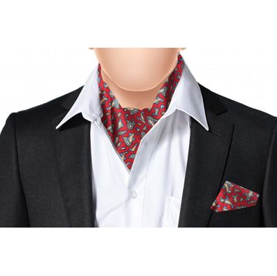 Maroon Silk Paisley design Cravat with Pocket Sqaure Combo-Set of 2