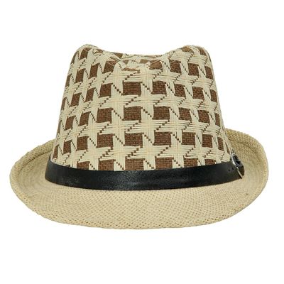 Tiekart beige and brown checkered men classy hat