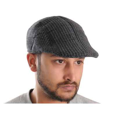 Grey Patterned Warm Semi Woolen Golf Cap With Ear Flaps for Wind & Cold Protection for Men