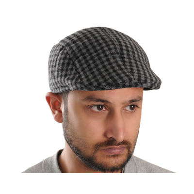 Grey Checkered Warm Semi Woolen Golf Cap With Ear Flaps for Wind & Cold Protection for Men