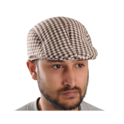 Brown Checkered Warm Semi Woolen Golf Cap With Ear Flaps for Wind & Cold Protection for Men