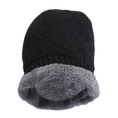 Black Woolen Warm Winter Beanie Skull Cap With Faux Fur Inside for Men/Boys