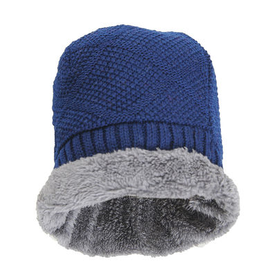 Blue Woolen Warm Winter Beanie Skull Cap With Faux Fur Inside for Men/Boys