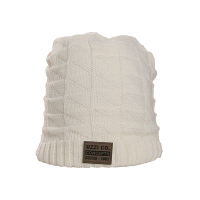 Unisex White Woolen Warm Winter Beanie Skull Cap With Faux Fur Inside