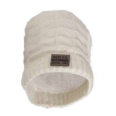 Unisex White Woolen Warm Winter Beanie Skull Cap With Faux Fur Inside