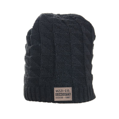 Unisex Black Woolen Warm Winter Beanie Skull Cap With Faux Fur Inside