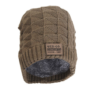 Unisex Brown Woolen Warm Winter Beanie Skull Cap With Faux Fur Inside