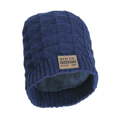 Unisex Blue Woolen Warm Winter Beanie Skull Cap With Faux Fur Inside