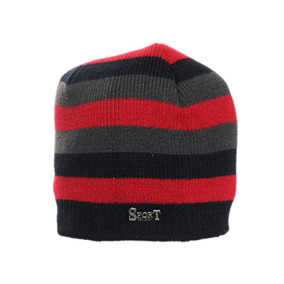 Red Striped Woolen Warm Winter Beanie Skull Cap With Faux Fur Inside for Men/Boys