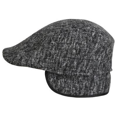 Grey & Black Patterned Warm Semi Woolen Golf Cap With Ear Flaps for Wind & Cold Protection for Men