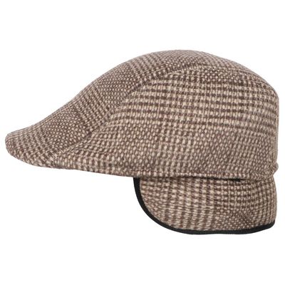 Beige & Brown Patterned Warm Semi Woolen Golf Cap With Ear Flaps for Wind & Cold Protection for Men