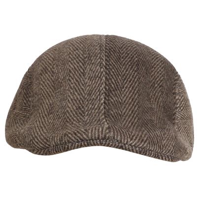 Brown Herringbone Patterned Warm Semi Woolen Golf Cap With Ear Flaps for Wind & Cold Protection for Men