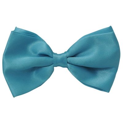 Cool Combos With Matching Blue Lapel Pin and Plain Satin Blue Bow Tie for Men