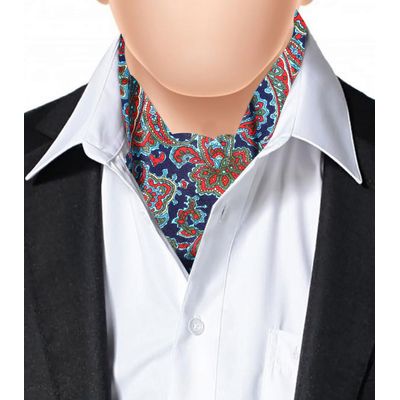 Cravat for Men- Navy Blue/Green Silk Paisley Design