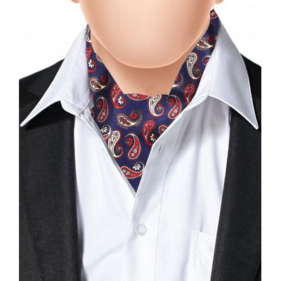 Cravat for Men- Navy Blue/Red Silk Paisley Design