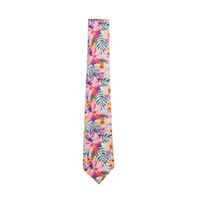 Multi Floral Design Micro Fiber Tie with Pocket Square Combo (Tropical Print)