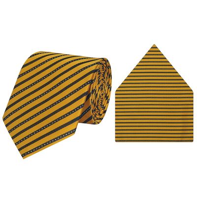 Tiekart cool combos mustard striped  tie+pocketsquare