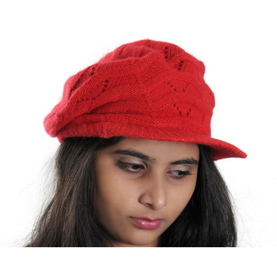 Red Warm Knitted Winter Woolen Fashionable Caps for Women