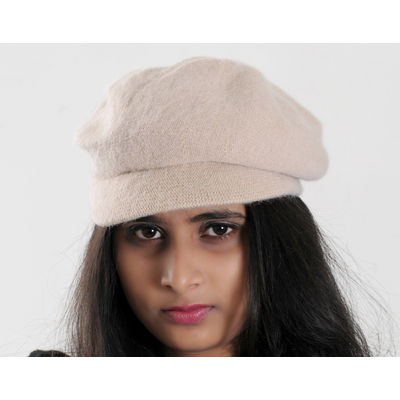 Cream Warm Winter Woolen Fashionable Caps for Women