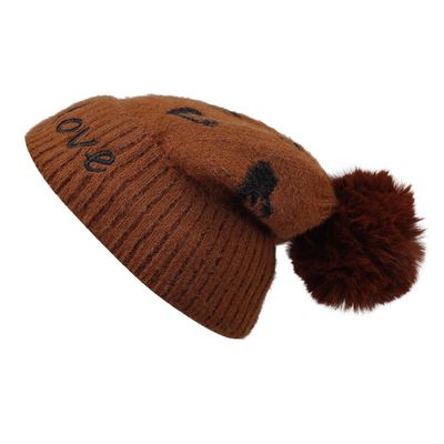 Brown Heart Warm Knitted Winter Woolen Fashionable Caps for Women