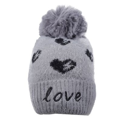 Grey Heart Warm Knitted Winter Woolen Fashionable Caps for Women