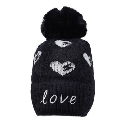 Black Heart Warm Knitted Winter Woolen Fashionable Caps for Women