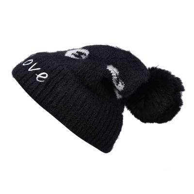 Black Heart Warm Knitted Winter Woolen Fashionable Caps for Women