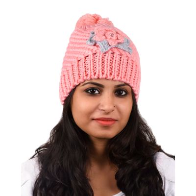 Tiekart women pink floral wollen cap