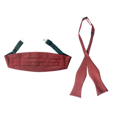 Tiekart cool combos maroon plain solids bow tie+cummerbund