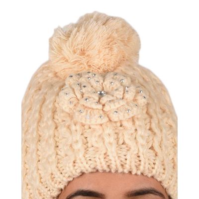 Tiekart women beige floral wollen cap+muffler