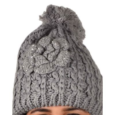 Tiekart women grey floral wollen cap+muffler