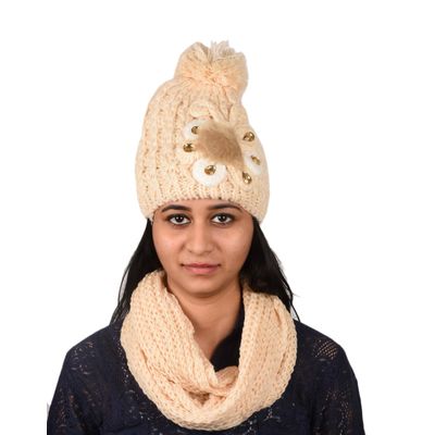 Tiekart women cream  wollen cap+muffler