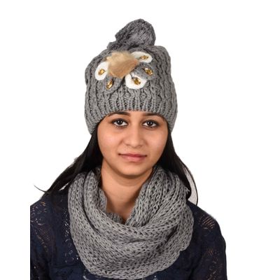 Tiekart women grey  wollen cap+muffler