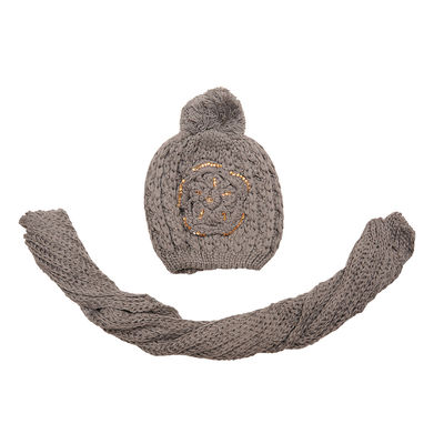 Grey Designer Woolen Warm Winter Cap + Woolen Muffler Combo Set for Women