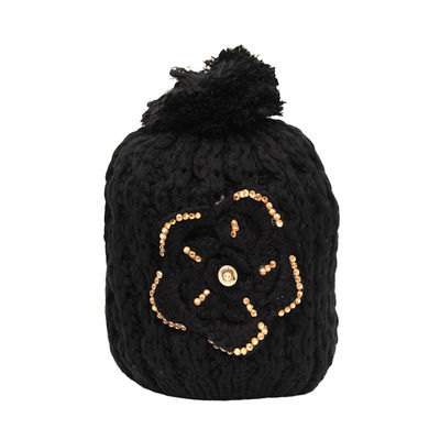 Black Designer Woolen Warm Winter Cap + Woolen Muffler Combo Set for Women