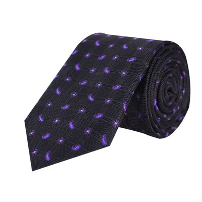 Men Tie - Black & Purple floral/paisley Micro Fiber Necktie for Men