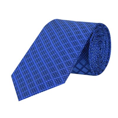 Men Tie - Blue dotted checks Micro Fiber Necktie for Men