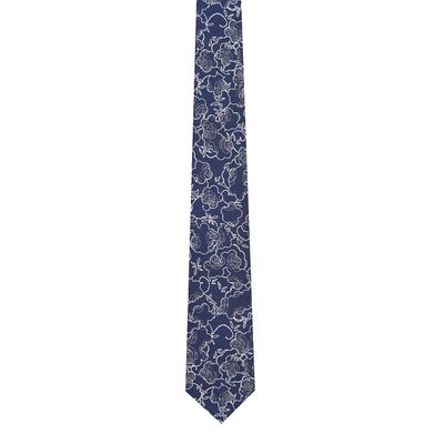 Men Tie - Navy Blue Rose floral Micro Fiber Necktie for Men