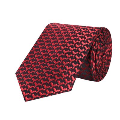 Men Tie - Red & Black Geometrical design Micro Fiber Necktie for Men