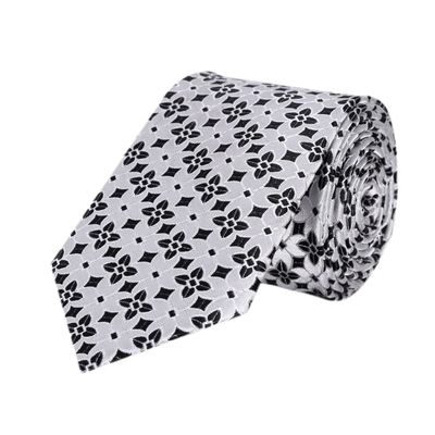 Men Tie - White & Black floral Micro Fiber Necktie for Men