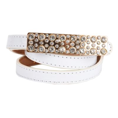 Tiekart women white stone embedded  belt