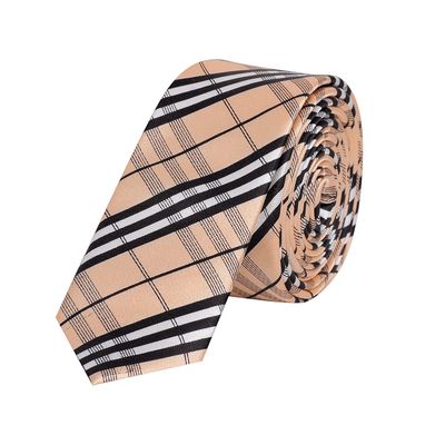 Tiekart men peach checked thin slim tie