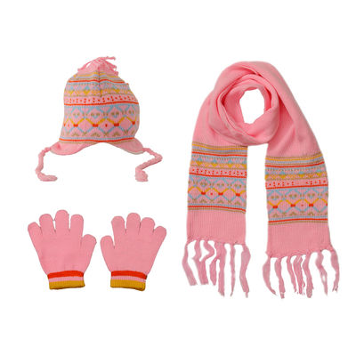 Winter Fashion Baby Boys & Girls Toddler 3pc Pink Warm Woolen Beanie Cap+Muffler+Gloves Mitten Set