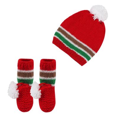 Tiekart Knits - Full Sleeves Hand Knitted Snowman design sweater with Cap & Booties  - Red & White (Perfect for Christmas)