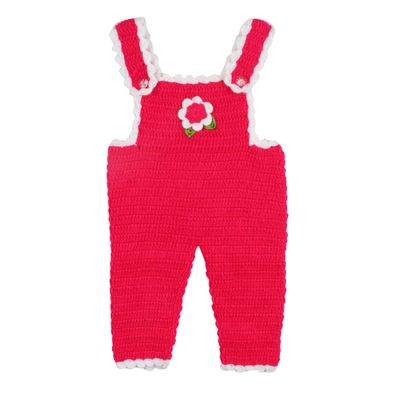 Tiekart Knits - Hand Knitted Flower design Dungaree with Sweater, Cap - White & Pink