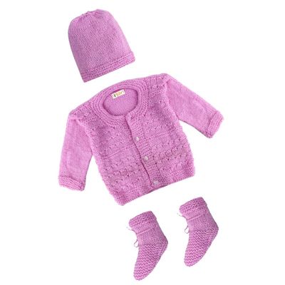 Tiekart Knits - Full Sleeves sweaters Combo with Cap & Booties (Hand Knitted) - Peach & Purple