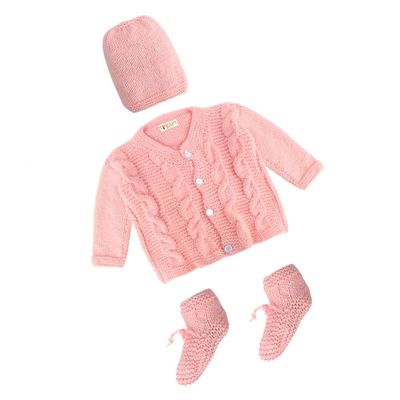 Tiekart Knits - Full Sleeves sweaters Combo with Cap & Booties (Hand Knitted) - Pink & Blue