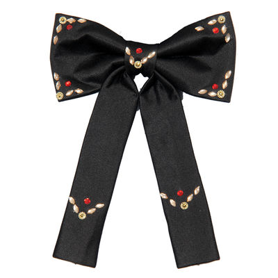 Black Embelished and Stylish Micro Fiber Long Bow Tie for Women